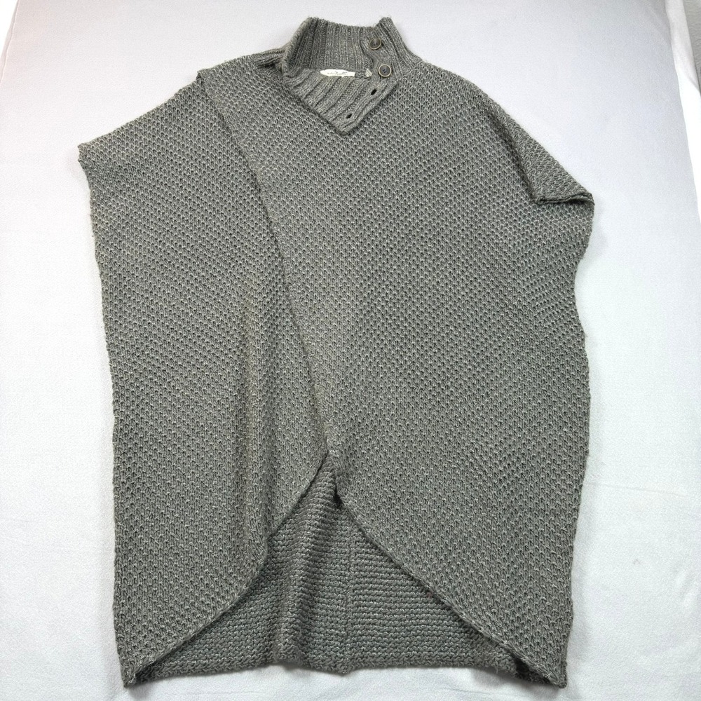Simply Noelle Gray Chunky Knit Button Neck Poncho Sweater Womens SM 8-10